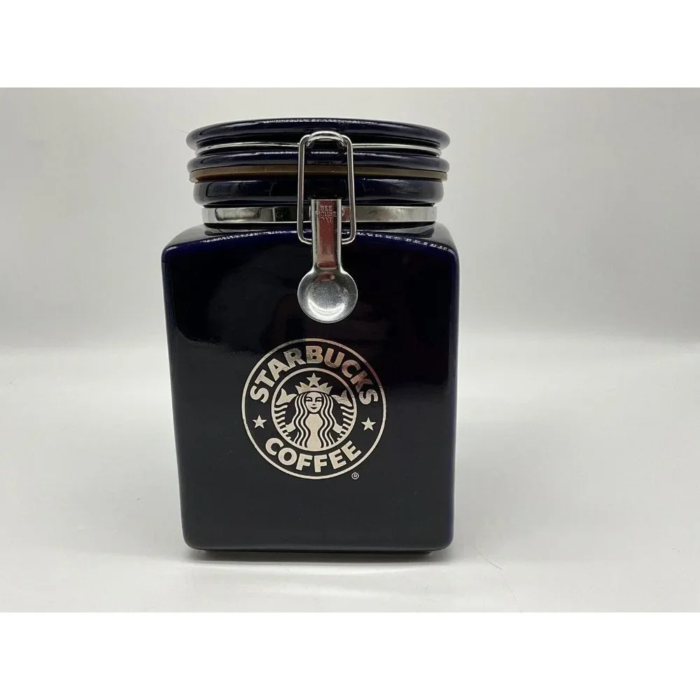 Starbucks Beehouse Cobalt Blue Coffee / Tea Canister With Silver Mermaid Logo